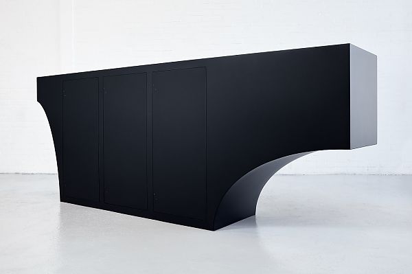 Counter / cabinet #2. Sheet metal, black sable texture coating. Barcelona 2019. Production by Untitled Projects.